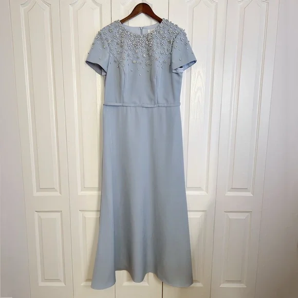 MAC DUGGAL Powder Blue High Neck Rhinestone Embellished Crepe Gown (Style 50038) - Picture 4 of 14